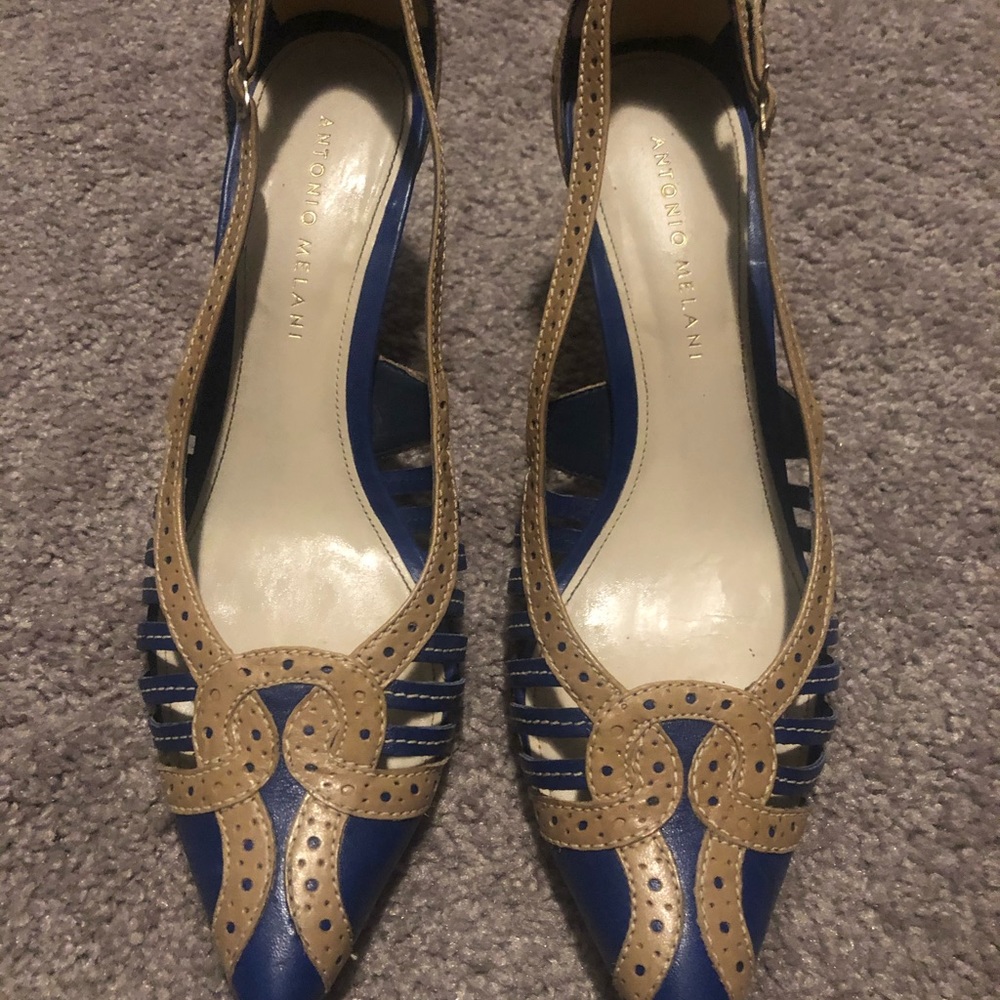 Antonio Melani Blue and Tan Unique Heels